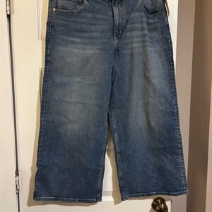 H&M Blue High Rise Cropped Wide Leg Jeans